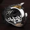 Adjustable Open Ring Men Women Vintage Chinese Folk Art Zhong Kui Demon Hunter Statement Copper Electroplated