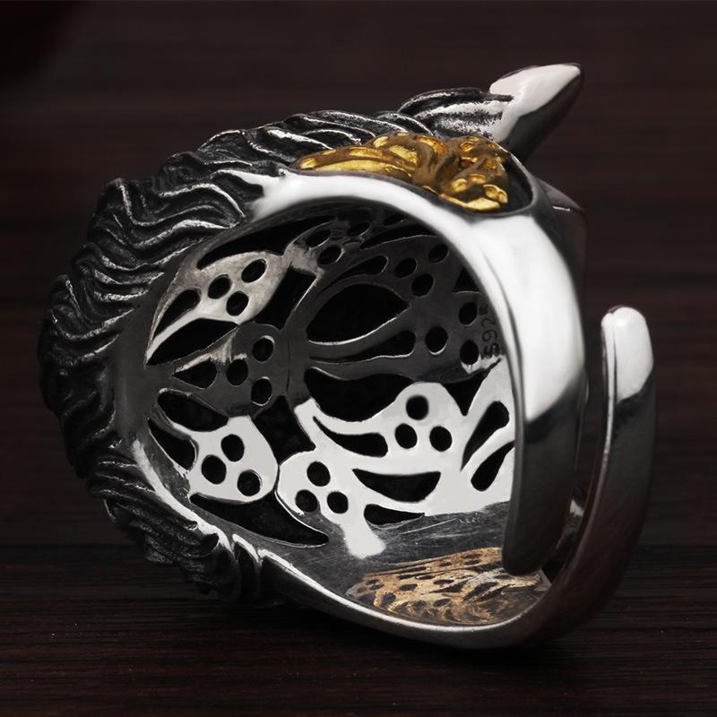 Adjustable Open Ring Men Women Vintage Chinese Folk Art Zhong Kui Demon Hunter Statement Copper Electroplated