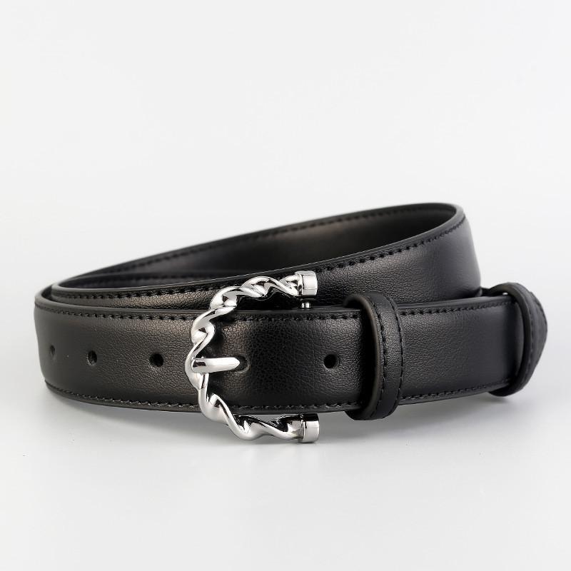 

Classic Leather Belt For Women With Metal Pin Buckle For Business And Casual Wear чёрный