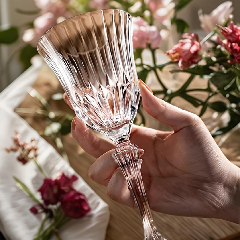 2pcs Elegant Crystal Stemmed Glassware Plaid Pattern, Retro Style Lead-Free Wine Glass, for Weddings, Birthdays, Holidays