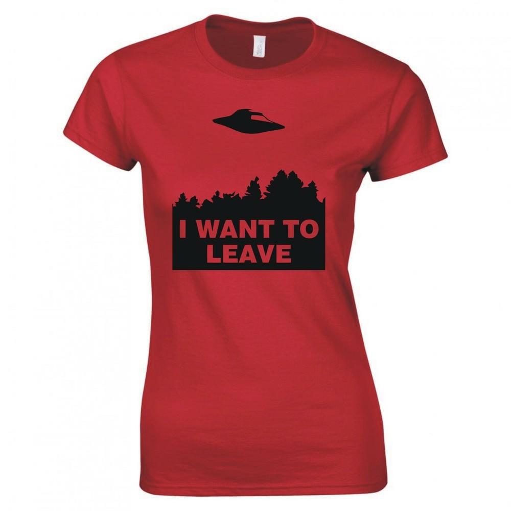 Funny Alien Ufo I Want To Leave Skinny Fit TShirt S