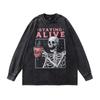 Men'S Top Ins American High Street Retro Skull Print 250G Pure Cotton Crew Neck Sweater For Men And Women
