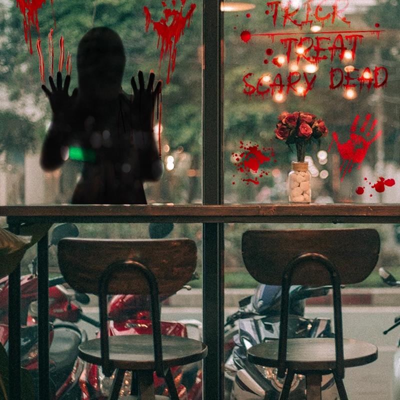 Scary Halloween Window Stickers Horror Ghost Bloody Hand Decals for Glass Window Door Decor PVC Decor House Party Indoor Outdoor