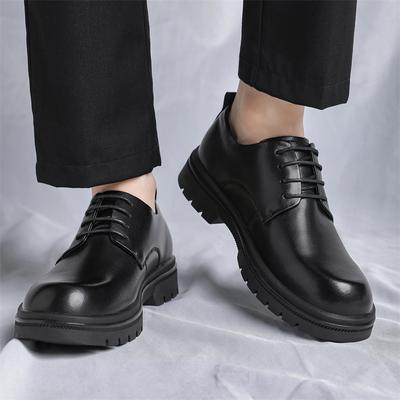 Round Toe Men's Leather Shoes Minimalist and Versatile Style Party Wedding Outdoor Leisure Business Thick Soled Men's Shoes