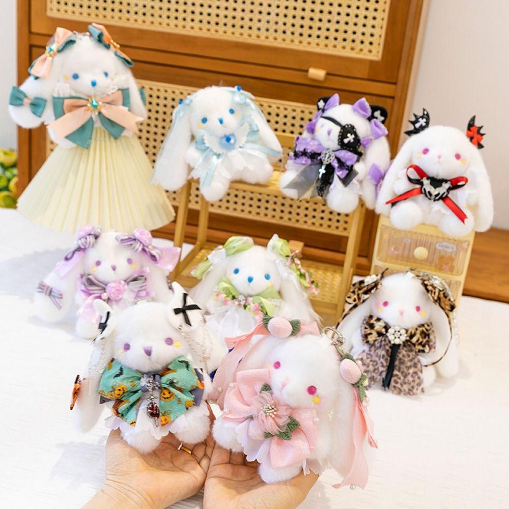 Cartoon Plush Rabbit Keychain Princess Pearl Dress Drooping Ear Rabbit Pendant  Girl's Toy