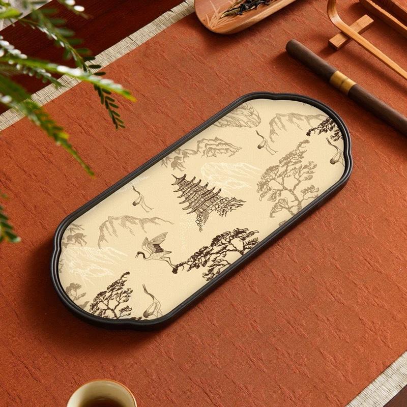 Quick Dry Absorbent Tea Tray - Chinese Style Compact Tea Sea Dry Practice Board  & Pot Holder