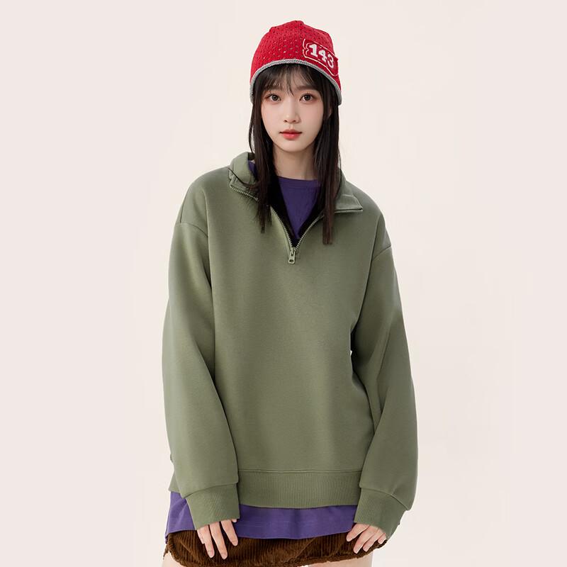 MINISO Men's Fleece-Lined Half-Zip Stand-Collar Sweatshirt