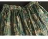 Summer 2023 Women's Vintage Floral Midi Skirt - Heavy Duty Cotton Linen, Flowy Design