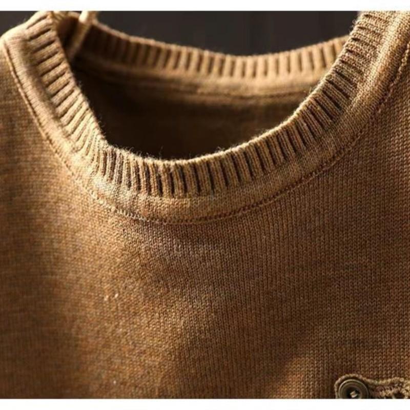 Johnature Nischen-Spitzen-Patches O-Ausschnitt Lockerer Freizeitpullover Damen Wintermode Chinesischer Stil Langarmpullover