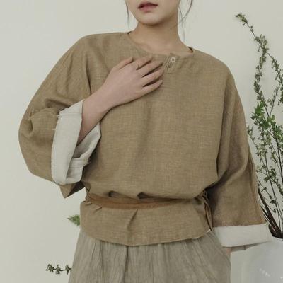 Women Vintage Linen Tees Loose Bat Sleeve Spring Tshirts Embroidery Women T-Shirts