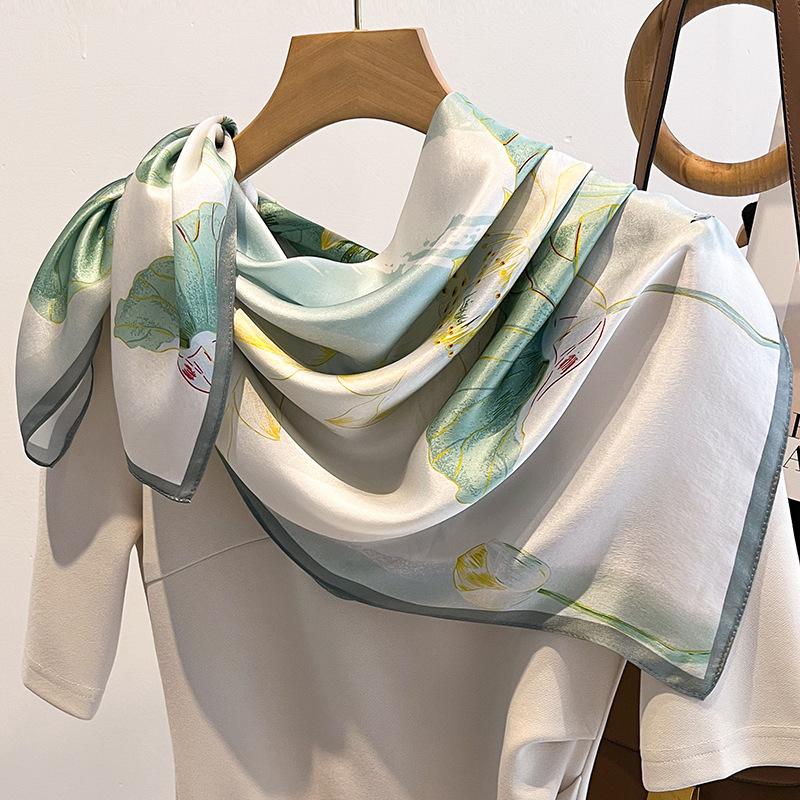 Natural Silk Scarf Women Square Shawls Wraps Scarves Pashmina Female Hijab Bandana Bufanda Poncho Kerchief Cachecol 90Cm