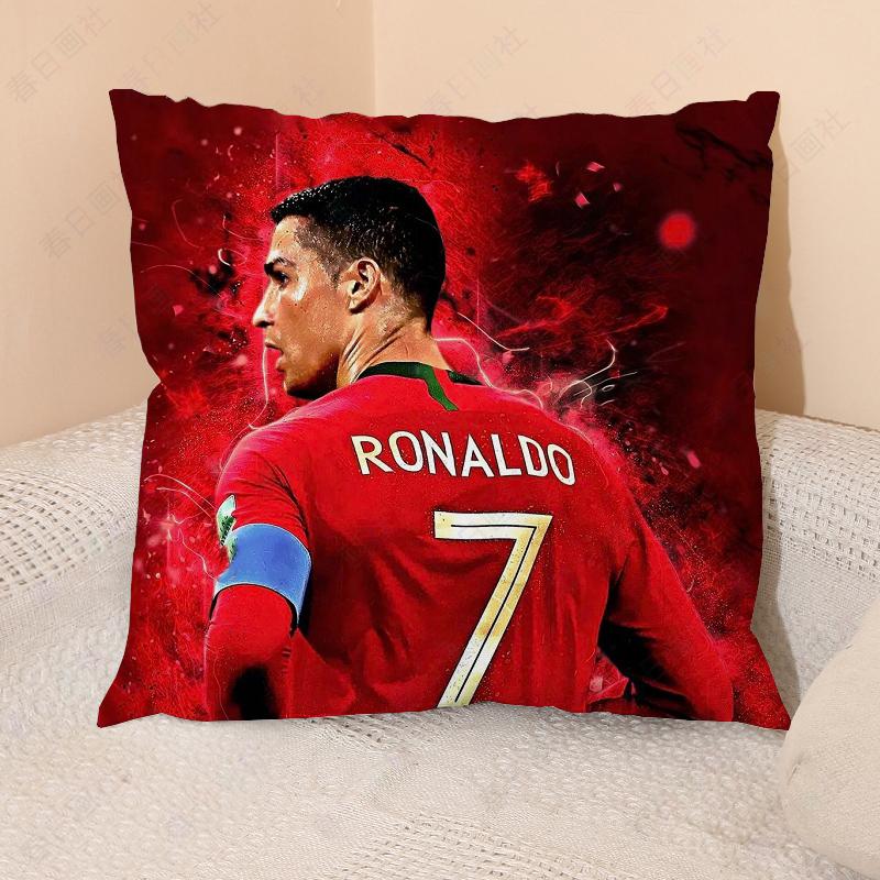 Cristiano Ronaldo Térpárna Portugália Csillag Körül Cr7 Ugyanaz a Stílusú Párna Ágyfejtámla Párna Kanapé Párna Kétoldalas Nyomtatás Peach skin 18*18(CM)-1Pcs black