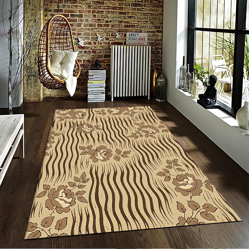 Floral Pattern Carpet with Beige and Brown Tones, Elegant Home Decor Suitable for Use As an Anti-slip for Living Room Bedroom Sofas