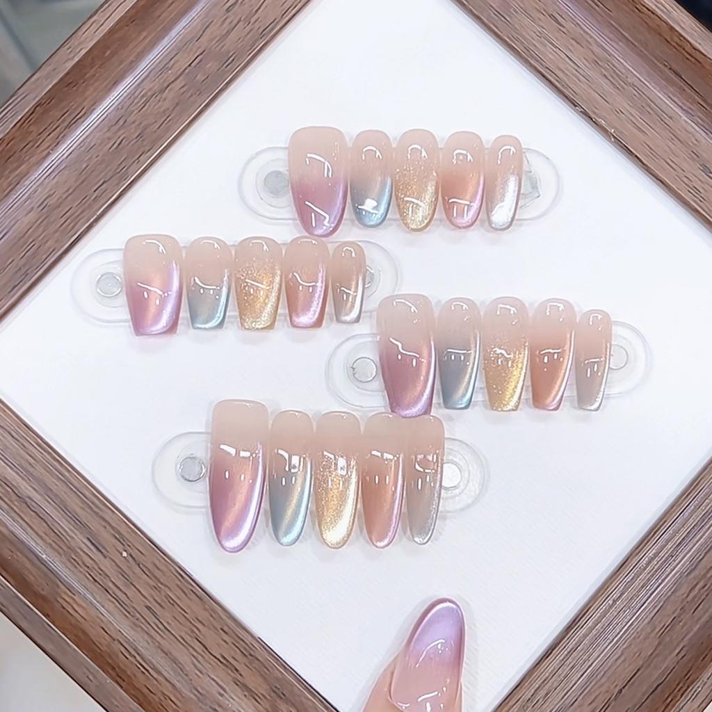 Hand-woven Armor Color Streamer Pure Blush Armor High-end Colorful Light Metering Cat Eye Nail Sticker