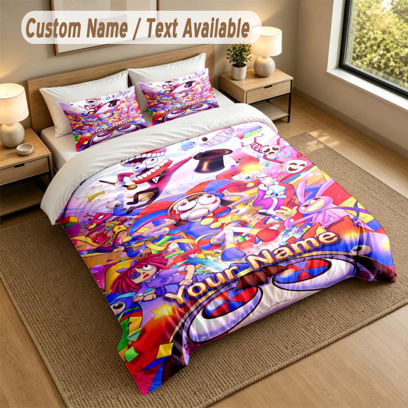 Custom Name Text Bedding 3Pcs Set,The Amazing Digital Circus 1 Duvet Cover 2 Pillowcases Soft Bed Linen For Gift