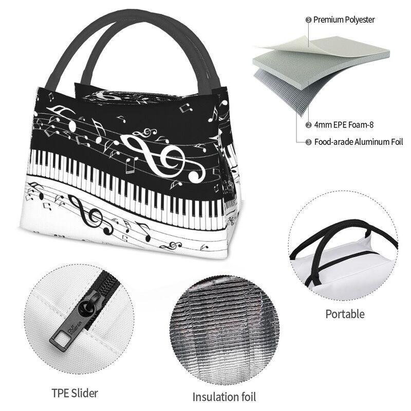 Music Notes Art Print Thermal Lunch Bag Women Portable Reusable Insulated Lunch Box Cooler Bag for Picnic Beach Work Travel