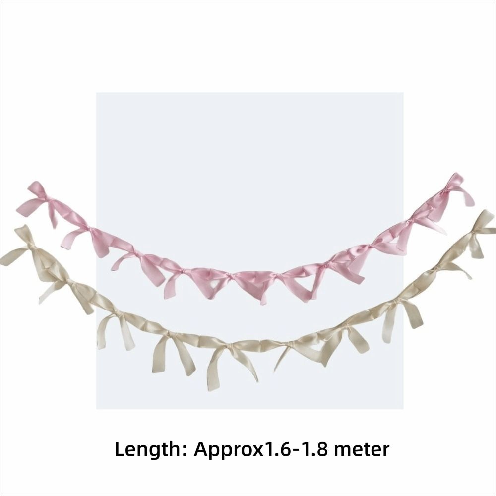 Satin Bow Webbing Hanging Garlands Handmade Photo Props Ribbon Banner Pink White Blue Nursery Decor Party Banner