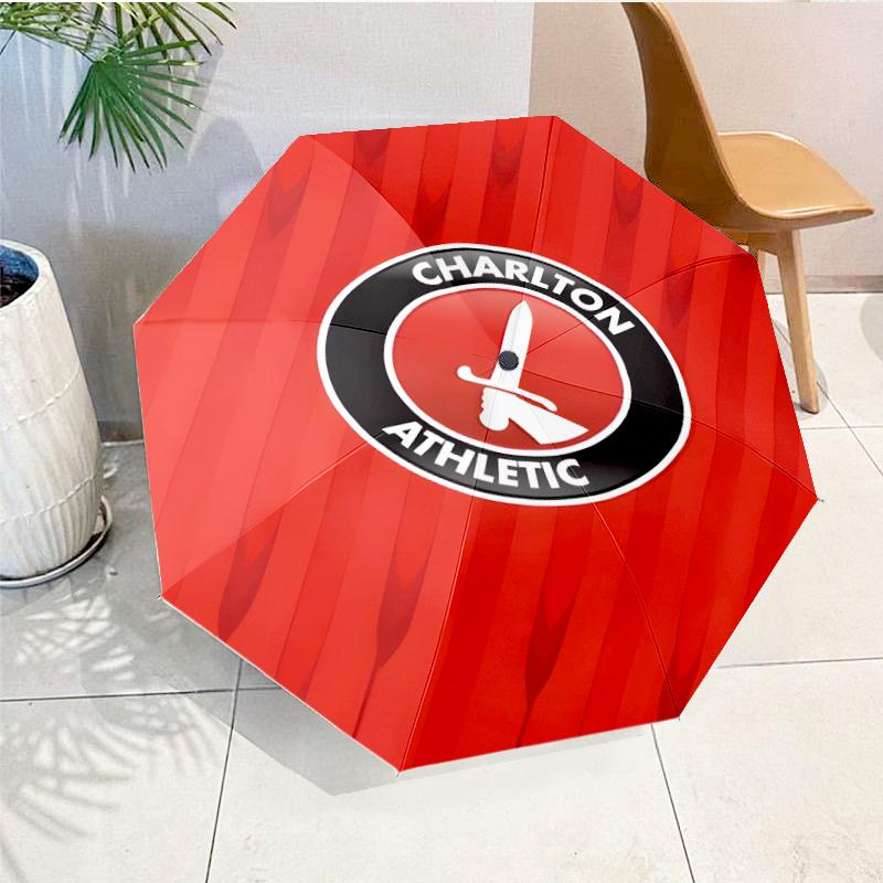 Football Charlton-Athletic Crest Automatic Folding Umbrella - 8-Rib Travel Umbrella with Auto Open/Close & Portable, Gift for Christmas, Birthdays