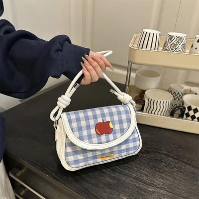 Versatile Contrast Color Crossbody Bags Fashion Lightweight Handbag Casual with Embroidery Plaid Bag Travel