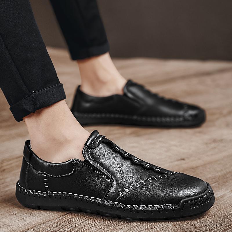 Brown Handmade Leather Men Shoes Casual Slip On Lazy Loafers Driving Breathable Outdoor Flats Hot Sale Moccasins Plus Size 48