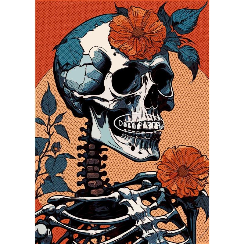 Vintage Floral Skeleton Skulls Pop Art Posters and Prints Canvas Painting Wall Picture for Living Room Home Decoration Cuadros