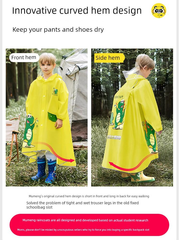 Children's Raincoat with Backpack Space for School, Thickened and Lengthened, Full-Body Waterproof, Suitable for Kindergarten and Elementary School