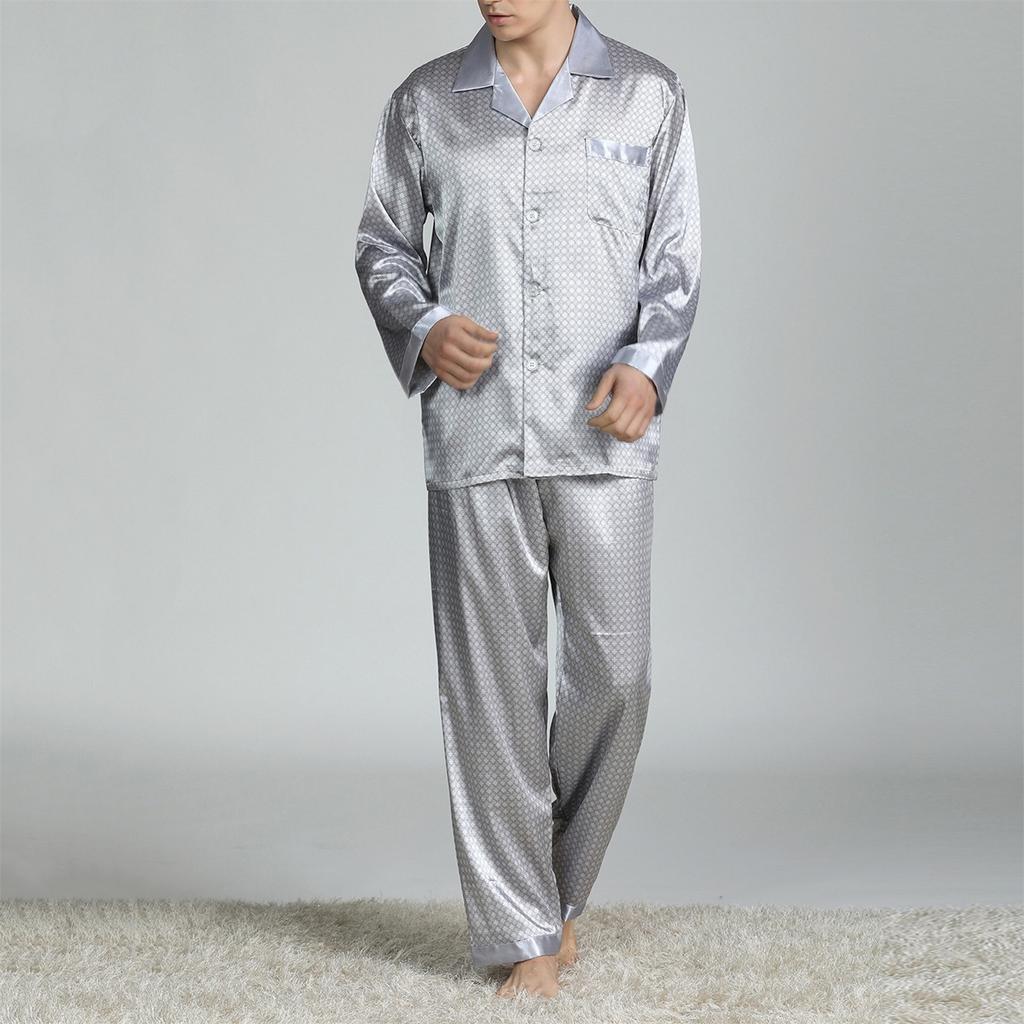 Sleepwear Mens Silky Satin Pajamas Set Long Sleeve Nightwear Loungewear