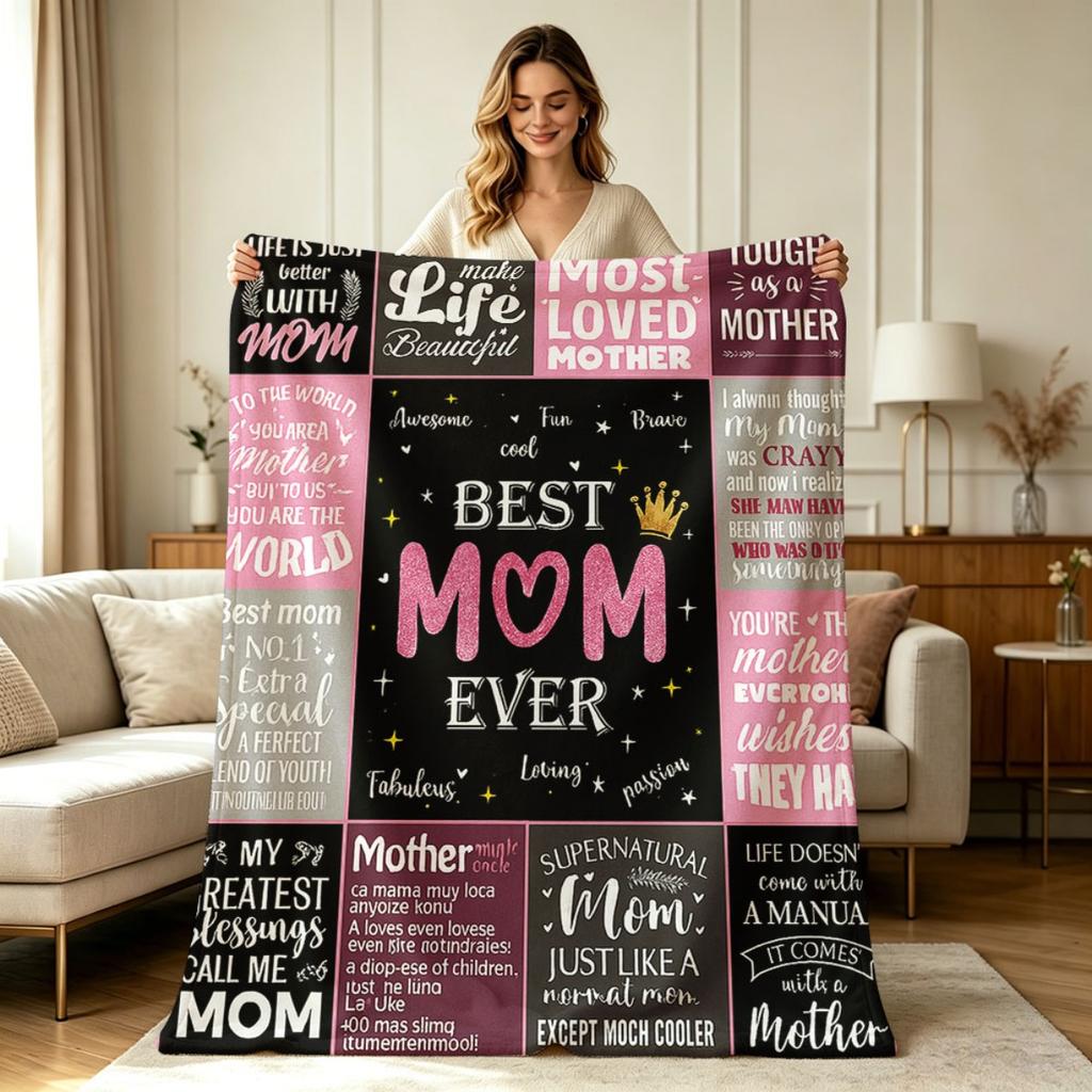 All Season Soft Flannel Mom Quote Print Throw Blanket Warm Cozy Lightweight Decorative Blanket for Sofa Couch Living Room Bedroom Office Comfortable D