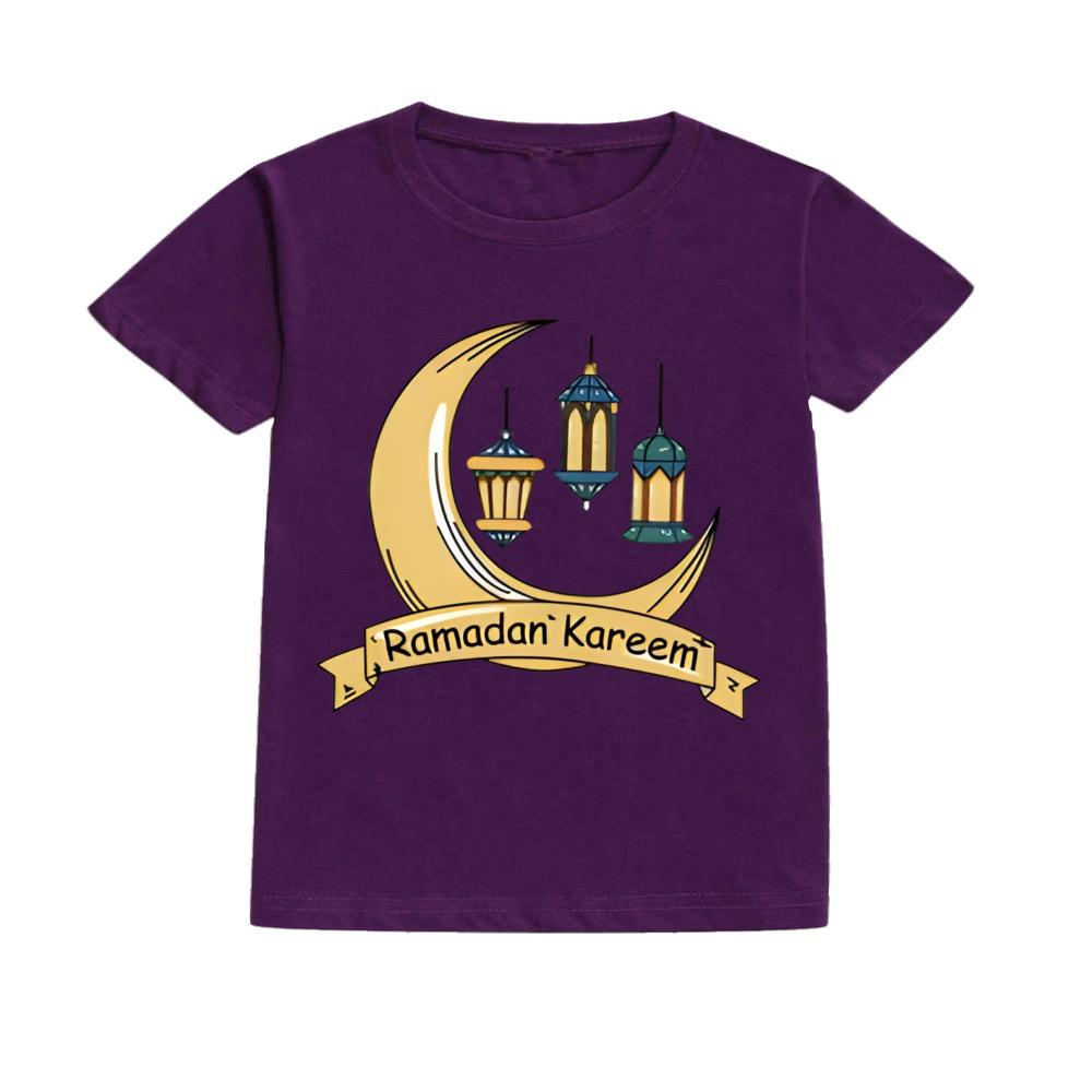 Ramadan&Moon Graphic Print Kids T-shirts Round Neck Boy Girl Tee Tops Short Sleeves T-shirt Summer Sports Child Clothing