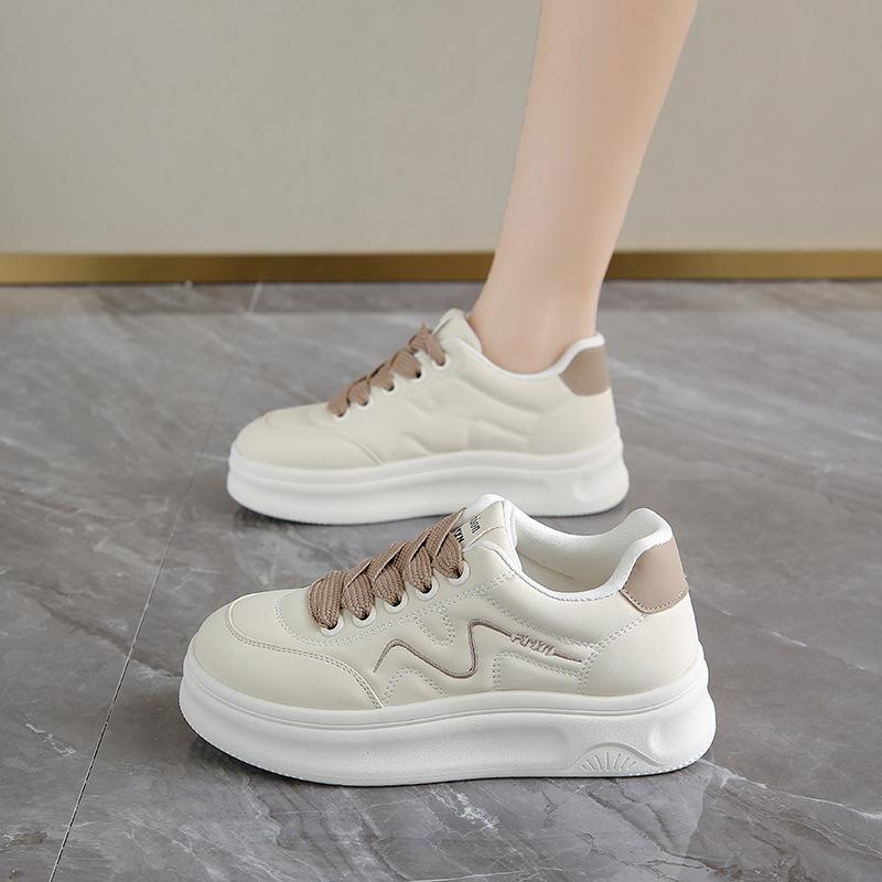 Plateau weiße Schuhe Damen 2025 Herbst neue Mode, leichte und bequeme vielseitige Muffin Sport- und Freizeit-Board-Schuhe
