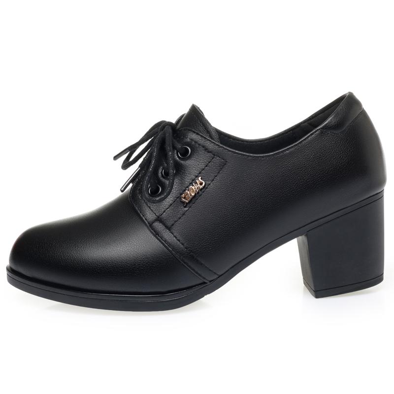 Fashion AIYUQI 2025 new women's shoes Lace-up mid-heel high-heeled shoes female Large-size non-slip women leather shoes