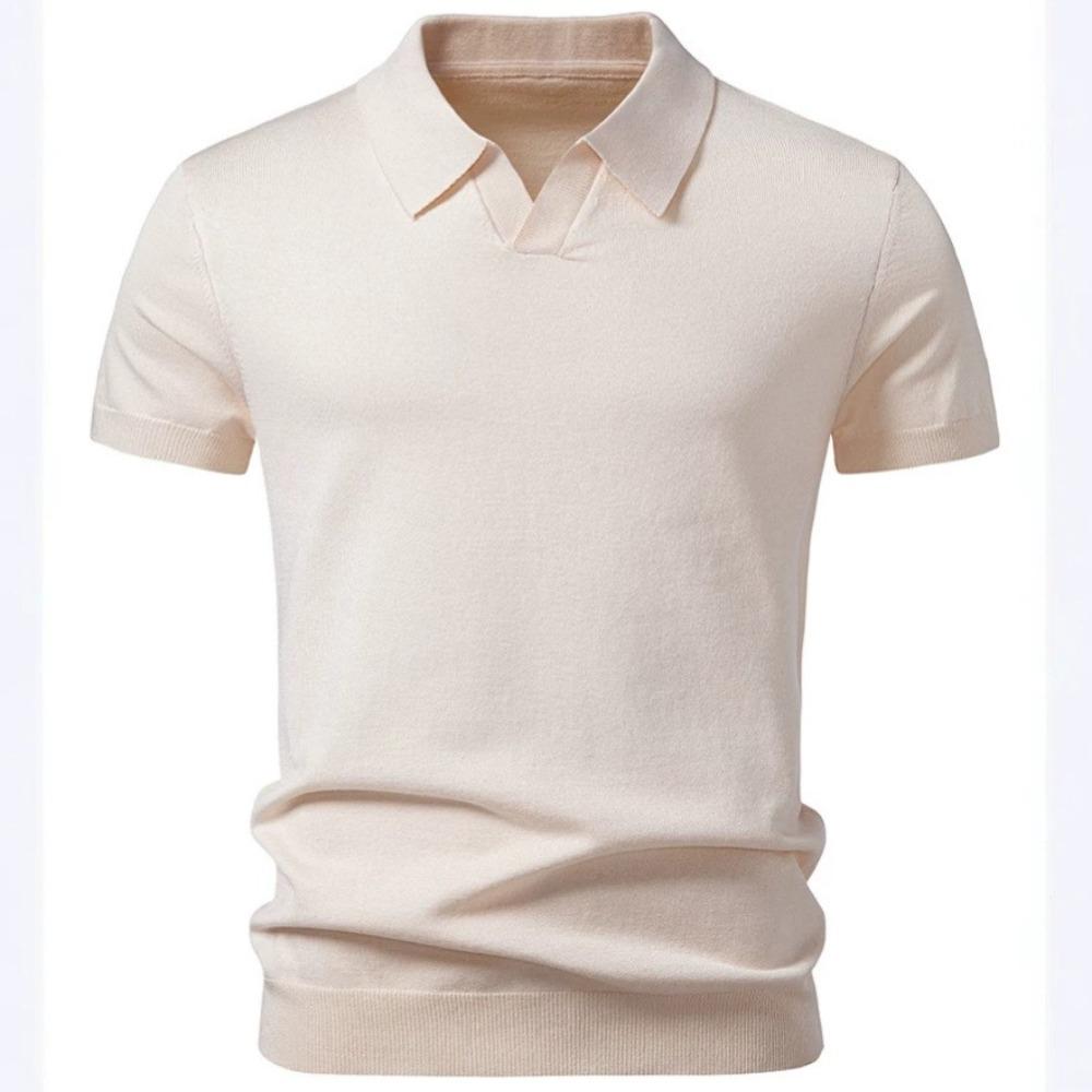 T-shirt en tricot à manches courtes et col en V pour homme - Style Business Casual - Été/Automne