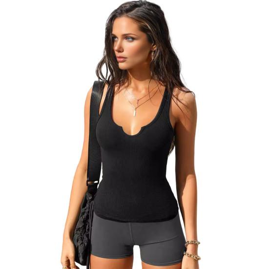 Women Vest High-Elastic Rib Knitted Fabric Soft Breathable Sweat-Absorbent Tank Tops Slim Fit Deep U-Neck Wide Straps Sport Camisole