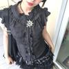 Deeptown Japanische 2000er Rüschenblusen Damen Schwarz Gothic Lolita Y2k Ärmellose Hemden Harajuku Gyaru Sommer Flatterärmel
