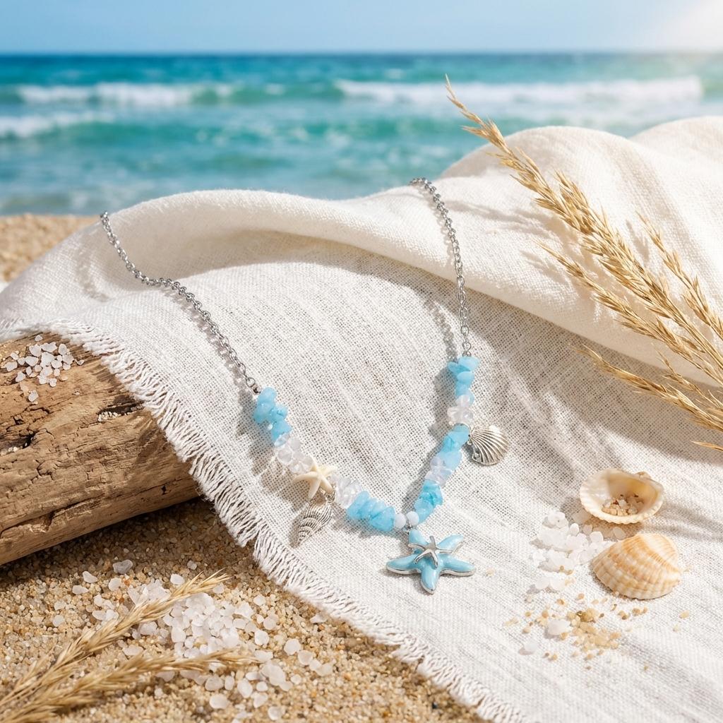 Summer Beach Vacation Necklace For Women Starfish Shell Pendant Irregular Stone Choker Neck Chain Hawaiian Holiday Party Jewelry