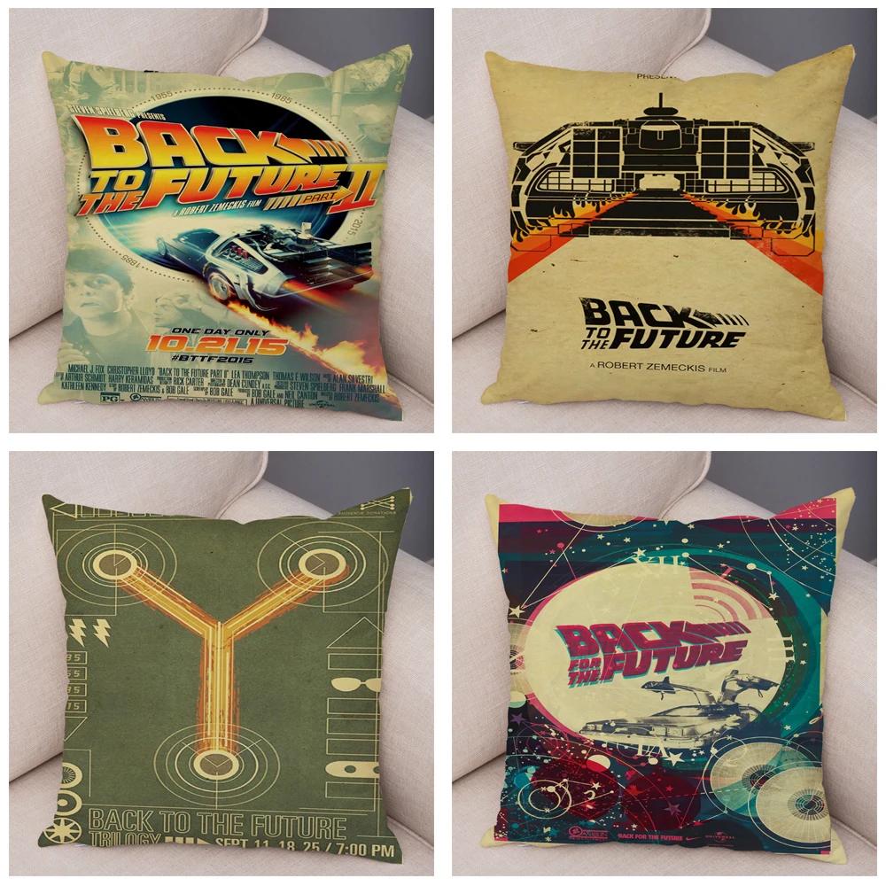 Cartoon Klassiker Film Kissenbezug Deko Zurück in die Zukunft Kissenbezug Superweicher Plüsch Kissenbezug für Sofa Zuhause Auto 45x45cm