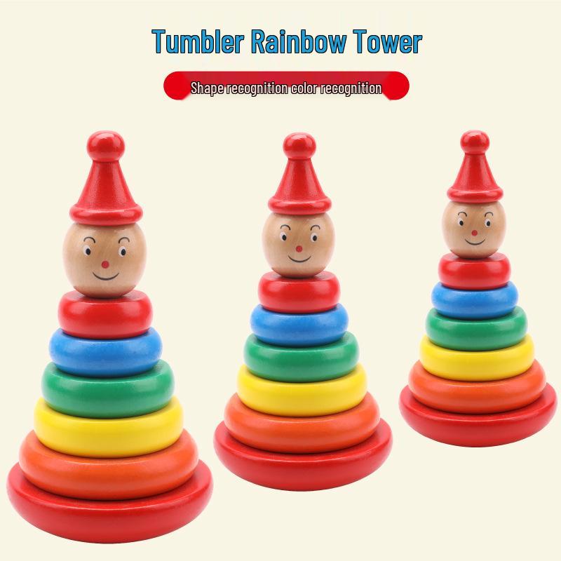 

Rainbow Wooden Ring Toss & Stacking Toy for Toddlers (Ages 1-3) Wobbly Rainbow Tower