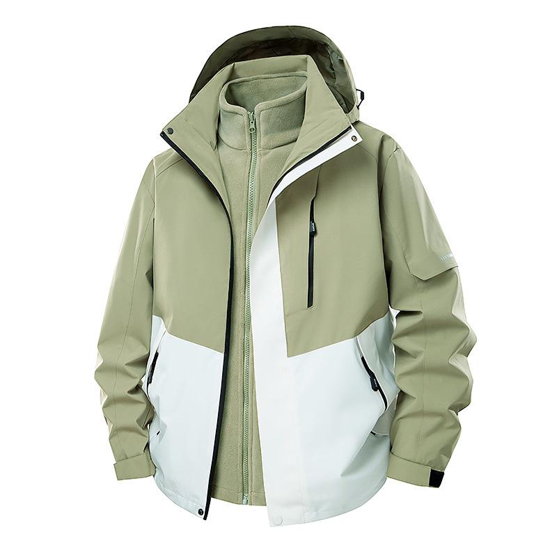 Outdoor Three-In-One Waterproof and Windproof Jacket with Color-Matching Removable Hood Jacket