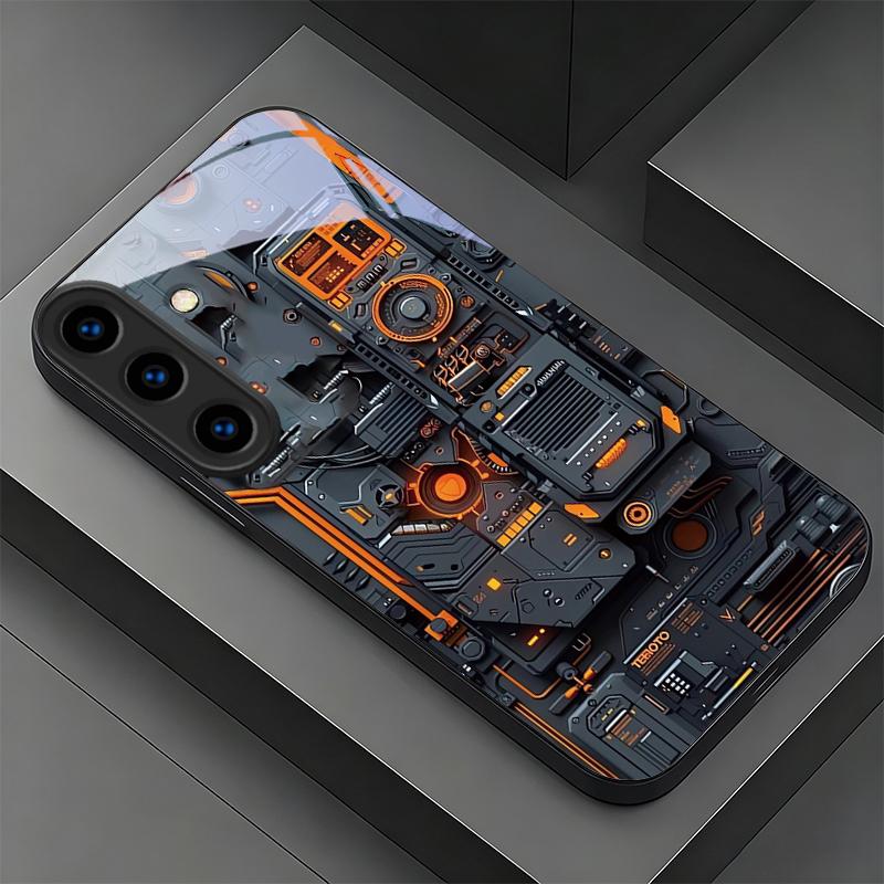 Mech Circuit Core Black Phone Case For Samsung Galaxy S26 Ultra S25 Edge S24 FE S23 Plus S22 S21 S20 S22 S25+ Glass Black Cover