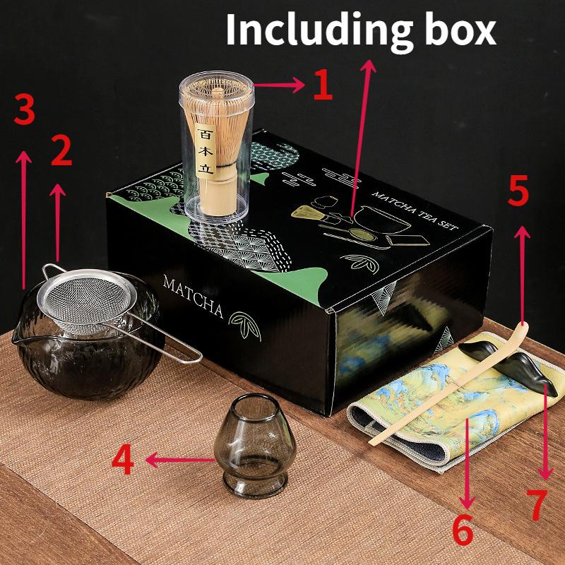 Set of 7 Japanese Glass Matcha Tea Set Momohonri Tea Brush Matcha Bowl Song Dynasty Tea Dispenser