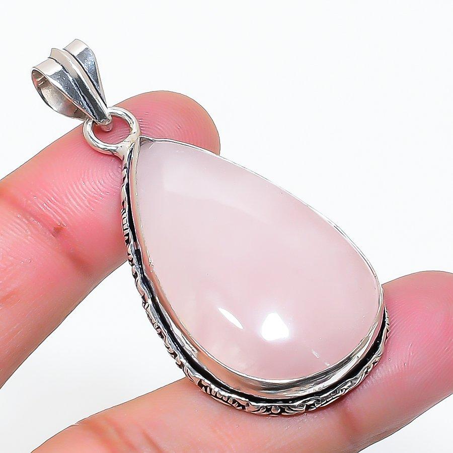 Natural Rose Quartz Gemstone Handmade 925 Sterling Silver Pendant 2.05  AP-15282