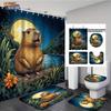 4pcs Capibala Printed Bathroom Set 180x180 Waterproof Shower Curtain With 12 Hook Type Floor Mats, Toilet Mats, U-Shaped Mats
