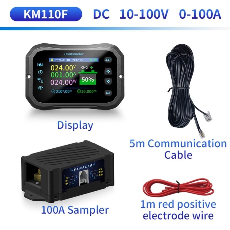 1 Set Battery Coulomb Counter Power Volt Ammeter for Lithium Batteries with Intelligent Safe Features Cable Included
