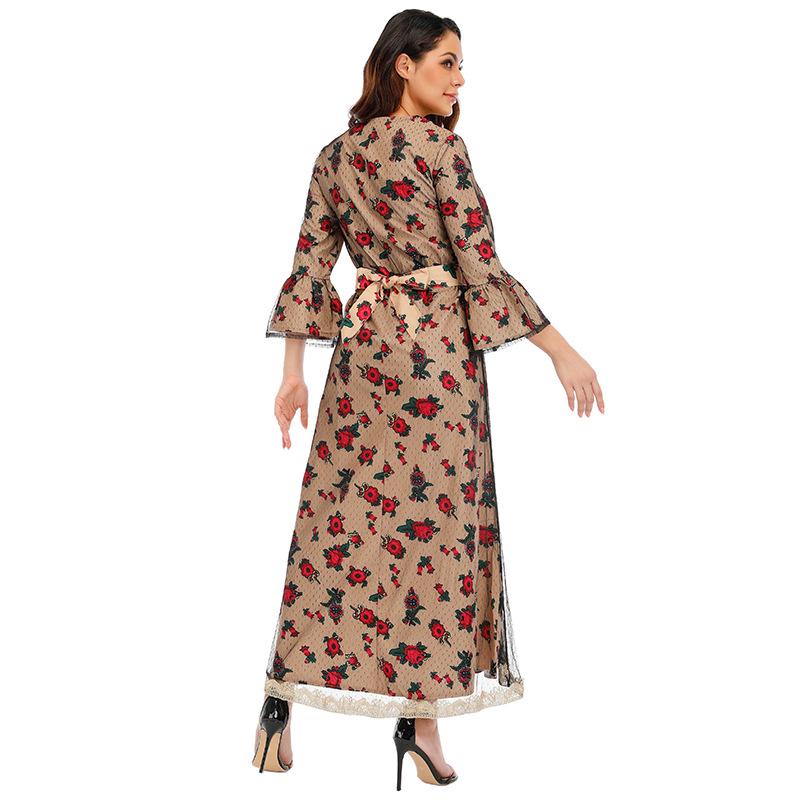 Yiduo Duo European-American Ethnic Print Embroidery Lace Mesh Muslim Dress 21275