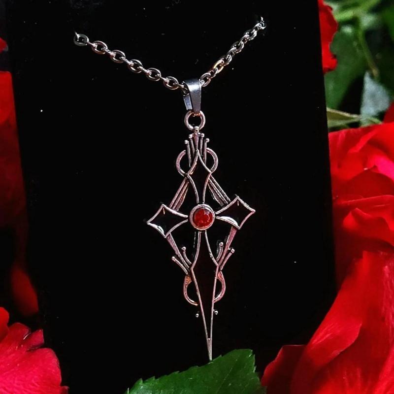 

Gothic Punk Earrings Steampunk Black Cross Metal Red Rhinestone Ear Pendant For Women Girl Ear Drop
