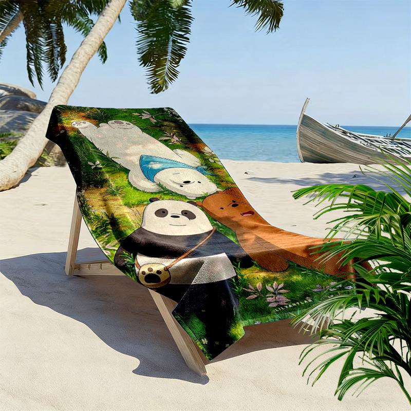We Bare Bears Print Beach Towel, Large Soft Quick Dry Towel for Beach Camping Swimming