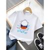 Boys 100% Cotton Crewneck Tee, Shark Mouth Graphic Regular Fit Summer Short Sleeve Top