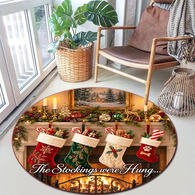 Cute Christmas Day Gift Bell Santa Claus Snowman Christmas Tree round rug Home Soft Decorative Anti slip Chair Mat Carpet Outdoor Floor Mat Carpet 95