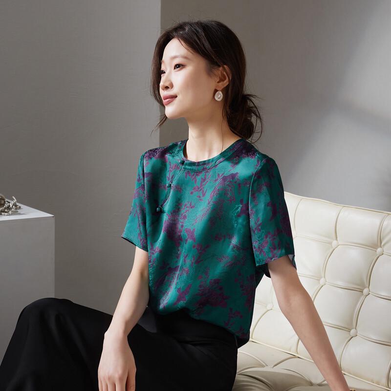 SOFSIL Women s Elegant Chinese Print Short-Sleeve Top M