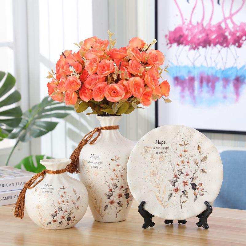 American-European Ceramic Vase Set: Elegant Three-Piece Home Decor for Living Room, Flower Arrangements, and Entryways